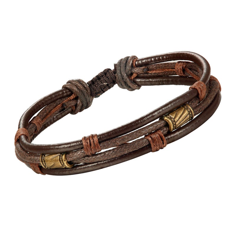 Jstyle 4Pcs Braided Leather Bracelet for Women Mens Cuff Bead Bracelet Set Adjustable Brown - Image 4